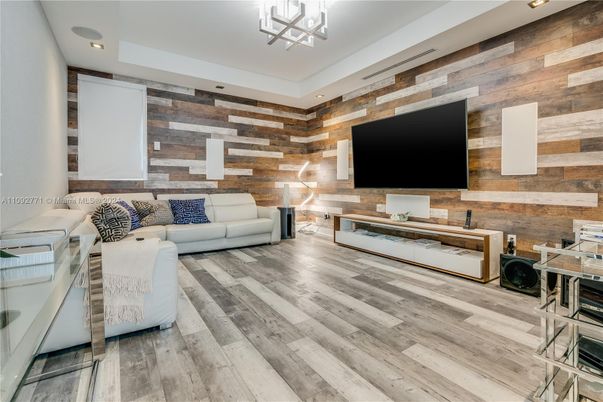 Interior, Living room, Recessed Lighting, Wood Texture Flooring, Wooden Walls