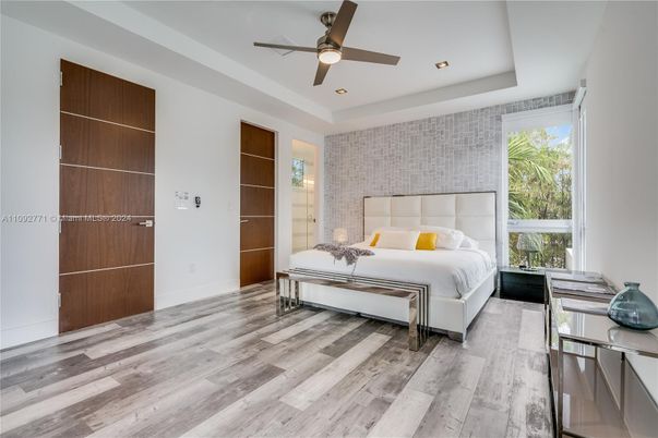 Bedroom, Interior, Recessed Lighting, Wood Texture Flooring