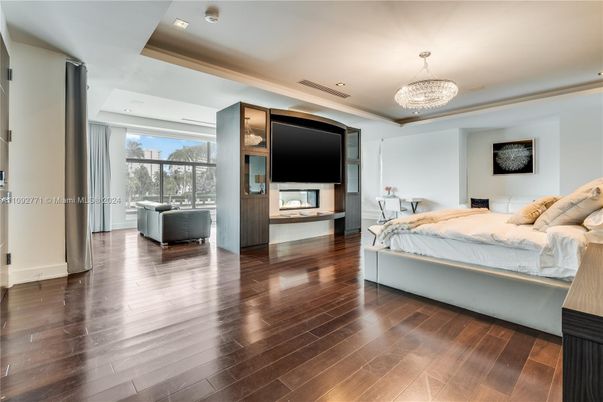 Bedroom, Chandelier, Interior, Recessed Lighting, Wood Texture Flooring