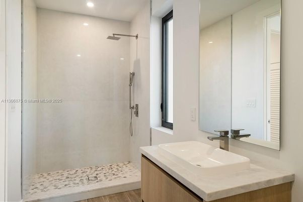 Bathroom, Interior, Recessed Lighting, Wood Texture Flooring