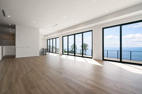 Empty room, Interior, Recessed Lighting, Water, Wood Texture Flooring