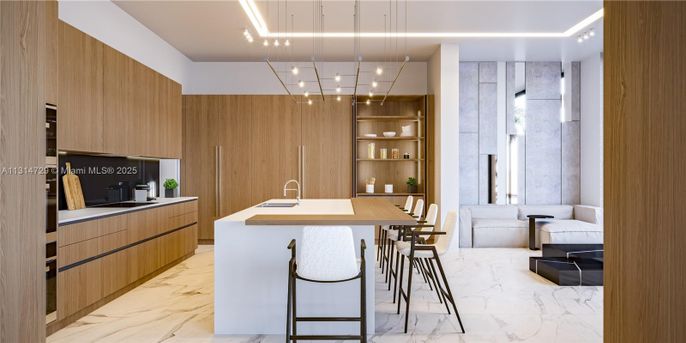 Interior, Kitchen, Marble, Pendant Lights, Recessed Lighting