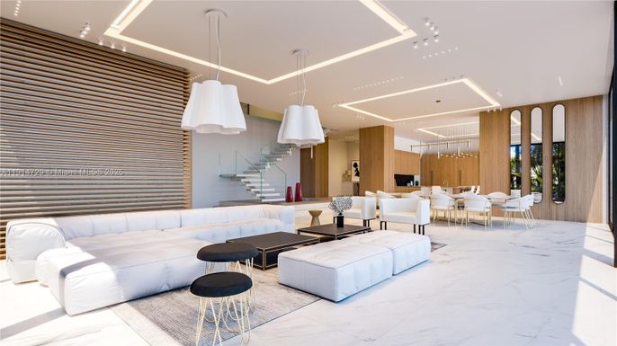 Dining room, Interior, Kitchen, Living room, Marble, Pendant Lights, Recessed Lighting