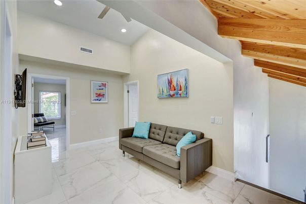 Interior, Living room, Marble, Recessed Lighting, Wooden Beams, Wooden Ceilings