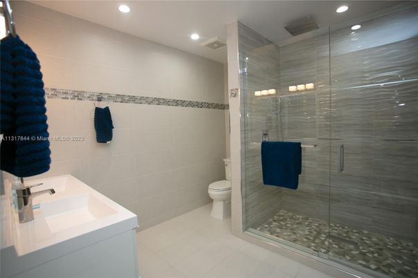 Bathroom, Glass Shower, Interior, Recessed Lighting