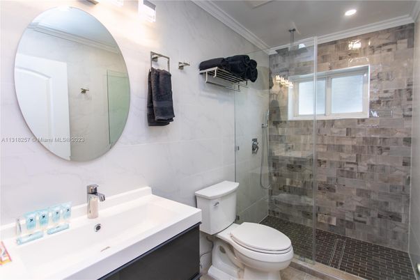 Bathroom, Glass Shower, Interior, Recessed Lighting
