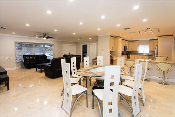 Dining room, Interior, Kitchen, Living room, Recessed Lighting