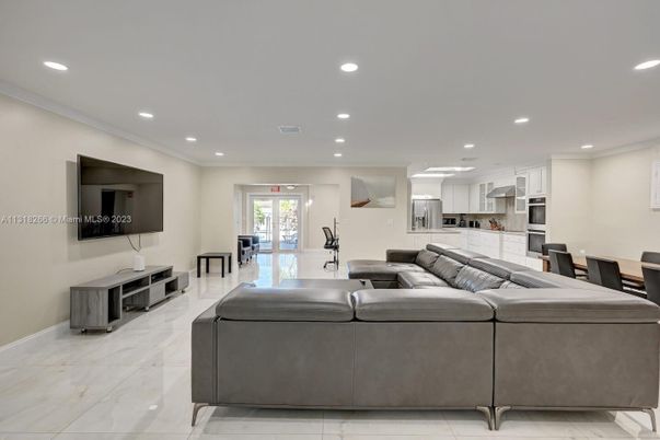 Interior, Kitchen, Living room, Marble, Recessed Lighting