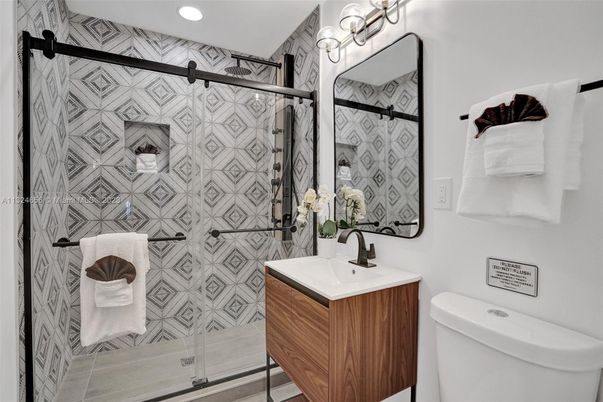 Bathroom, Glass Shower, Interior, Recessed Lighting