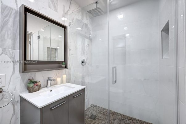 Bathroom, Glass Shower, Interior, Marble Walls