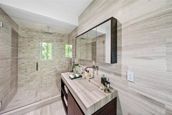 Bathroom, Glass Shower, Interior, Wood Texture Flooring