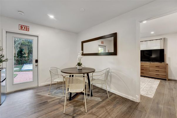 Dining room, Interior, Recessed Lighting, Wood Texture Flooring