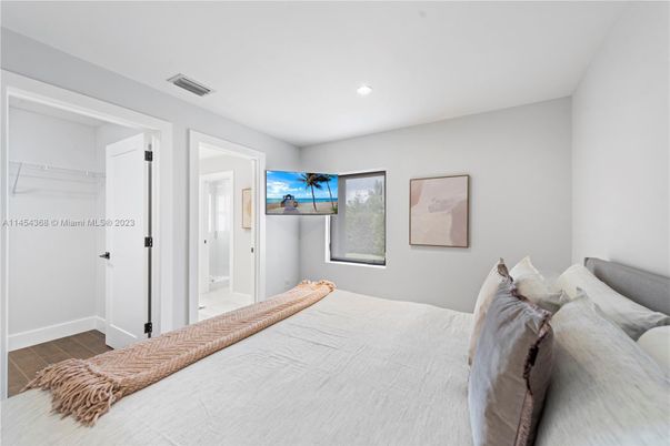 Bedroom, Interior, Recessed Lighting, Wood Texture Flooring