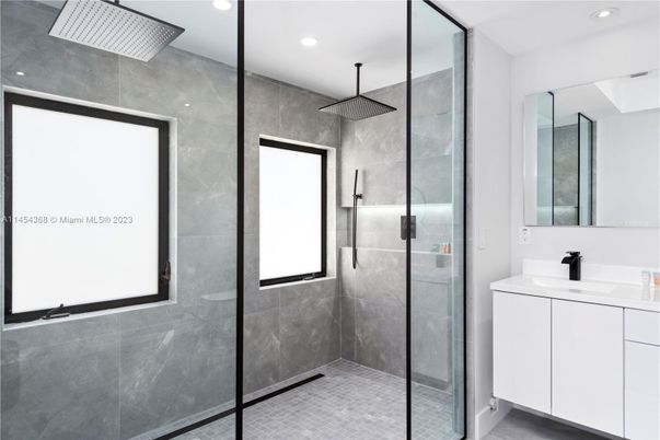 Bathroom, Glass Shower, Interior, Recessed Lighting