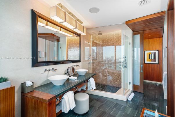 Bathroom, Glass Shower, Interior, Wood Texture Flooring