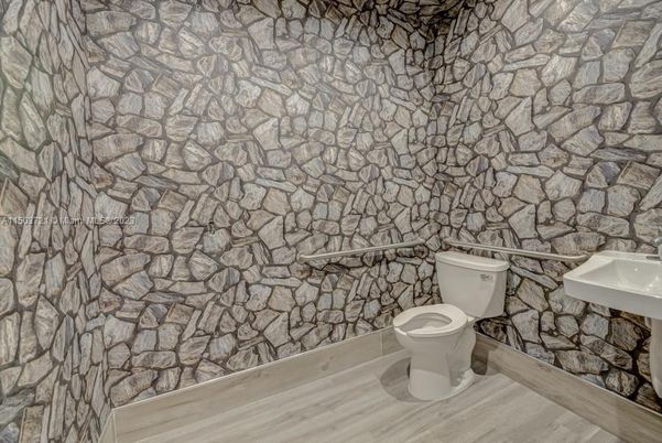 Bathroom, Interior, Stone Walls, Wood Texture Flooring