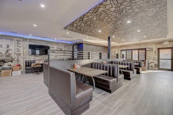 Interior, Recessed Lighting, Stone Walls, Wood Texture Flooring