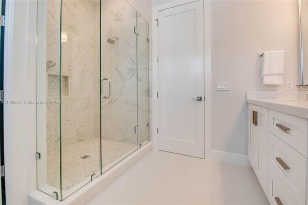 Bathroom, Glass Shower, Interior, Marble Walls