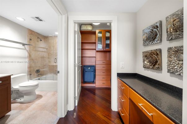 Bathroom, Glass Shower, Interior, Recessed Lighting, Wood Texture Flooring