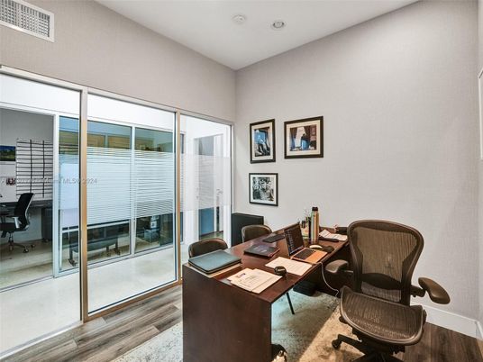 Home Office, Interior, Recessed Lighting, Wood Texture Flooring