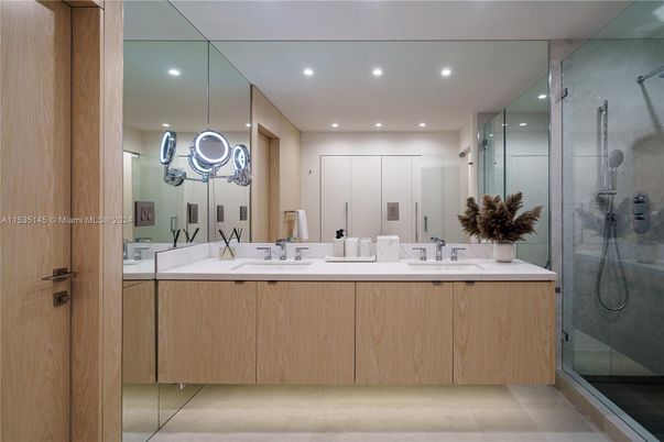 Bathroom, Dual Sink Vanities, Glass Shower, Interior, Recessed Lighting