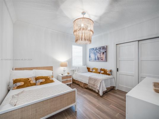 Bedroom, Chandelier, Interior, Wood Texture Flooring