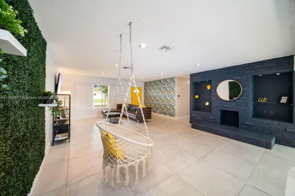 Fireplace, Interior, Pendant Lights, Recessed Lighting, Stone Walls