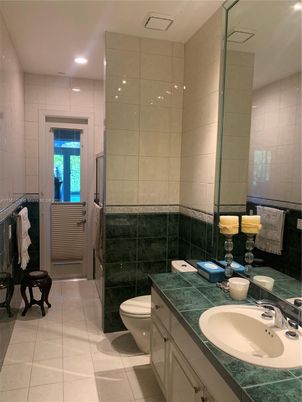 Bathroom, Dual Sink Vanities, Interior, Recessed Lighting, Tile Countertops