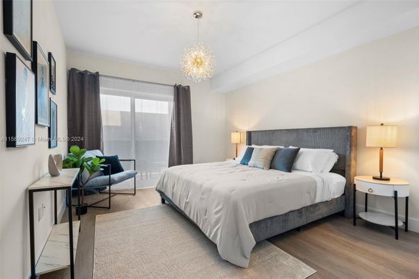 Bedroom, Chandelier, Interior, Wood Texture Flooring