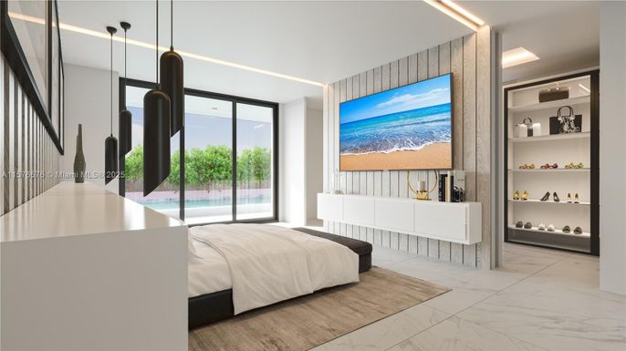 Bedroom, Interior, Marble, Pendant Lights