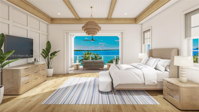 Bedroom, Interior, Recessed Lighting, Water, Wooden Beams, Wooden Ceilings, Wood Texture Flooring