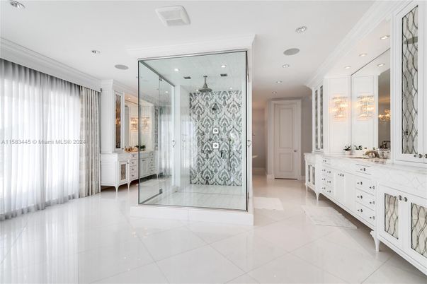 Bathroom, Dual Sink Vanities, Glass Shower, Interior, Recessed Lighting