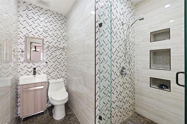 Bathroom, Glass Shower, Interior, Recessed Lighting