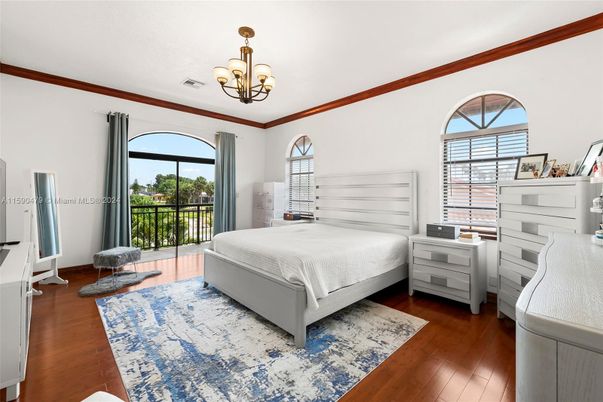 Bedroom, Chandelier, Interior, Wood Texture Flooring
