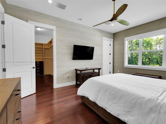 Bedroom, Interior, Recessed Lighting, Wood Texture Flooring