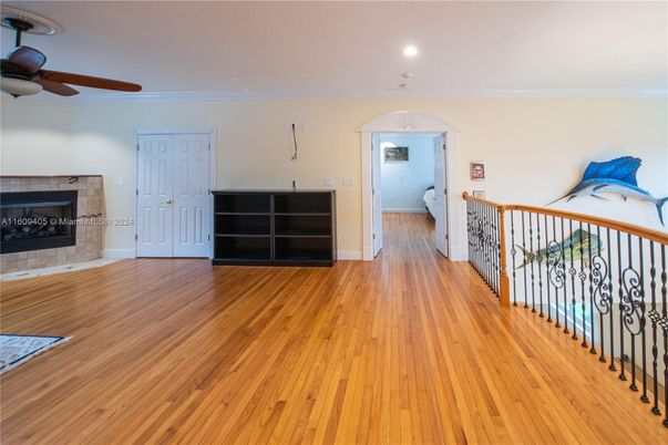 Fireplace, Interior, Recessed Lighting, Wood Texture Flooring