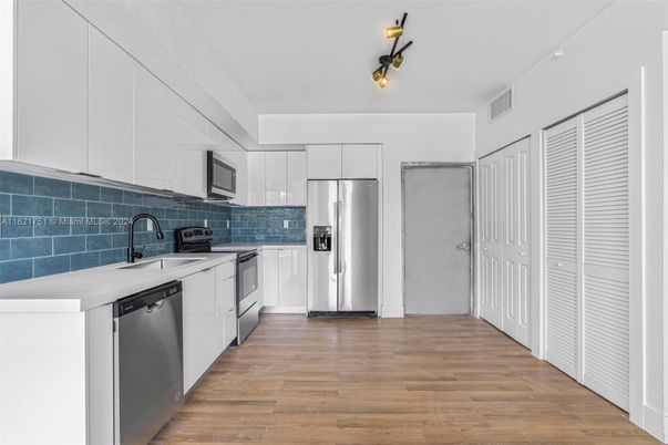 Interior, Kitchen, Stainless Steel Appliances, Wood Texture Flooring