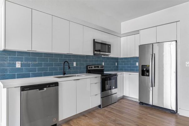 Interior, Kitchen, Stainless Steel Appliances, Wood Texture Flooring