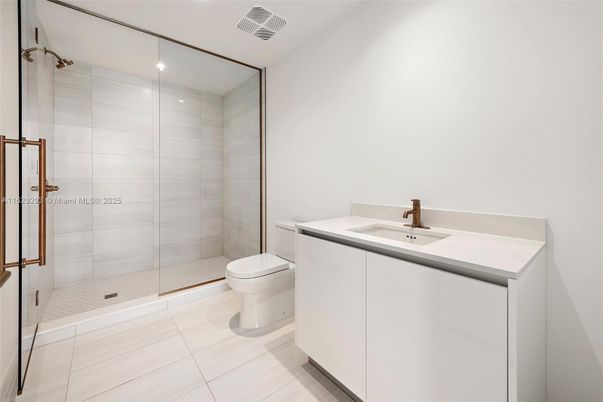 Bathroom, Glass Shower, Interior, Recessed Lighting