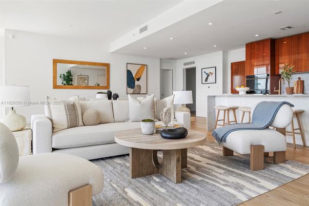 Interior, Kitchen, Living room, Recessed Lighting, Wood Texture Flooring