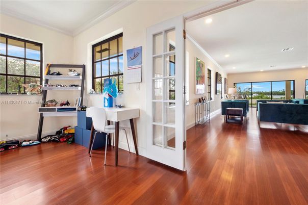 Home Office, Interior, Recessed Lighting, Wood Texture Flooring