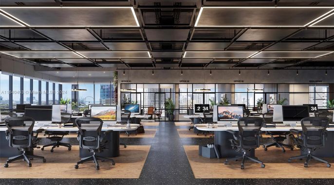 Home Office, Interior, Pendant Lights, Wood Texture Flooring