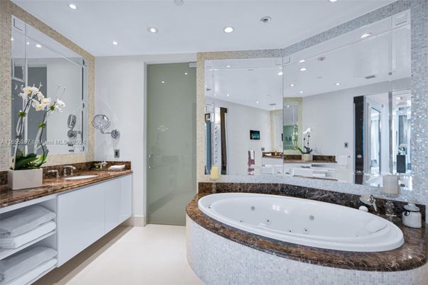 Bathroom, Dual Sink Vanities, Glass Shower, Interior, Recessed Lighting