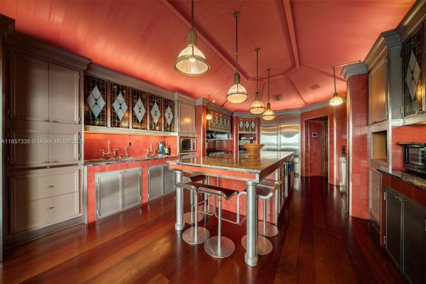 Interior, Kitchen, Pendant Lights, Stainless Steel Appliances, Wood Texture Flooring