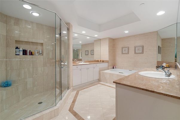 Bathroom, Dual Sink Vanities, Glass Shower, Interior, Recessed Lighting