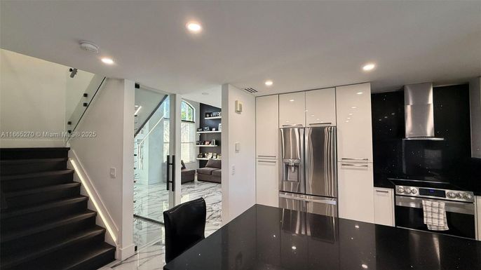 Interior, Kitchen, Marble, Recessed Lighting, Stainless Steel Appliances