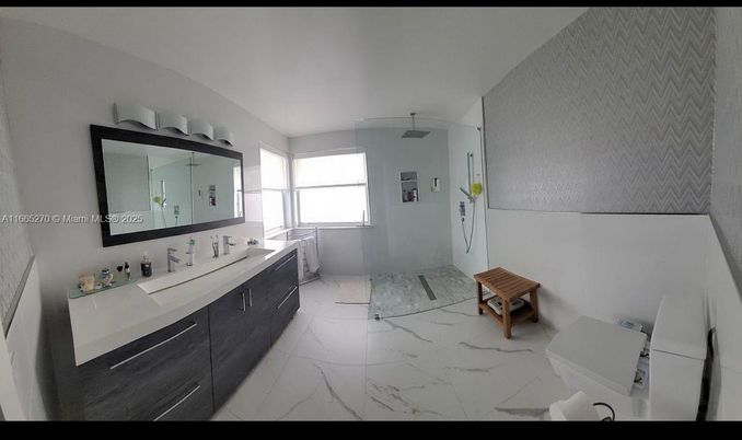 Bathroom, Dual Sink Vanities, Glass Shower, Interior, Marble