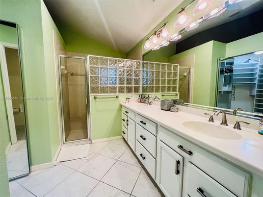 Bathroom, Dual Sink Vanities, Glass Shower, Interior, Marble
