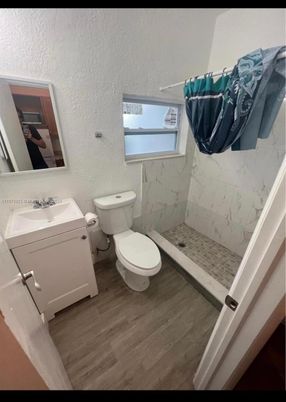 Bathroom, Interior, Marble Walls, Wood Texture Flooring