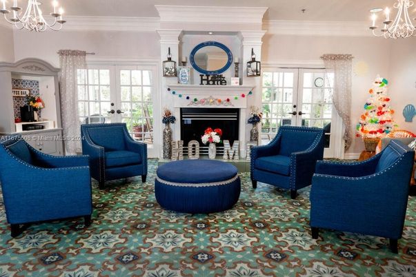 Chandelier, Fireplace, Interior, Living room, Recessed Lighting